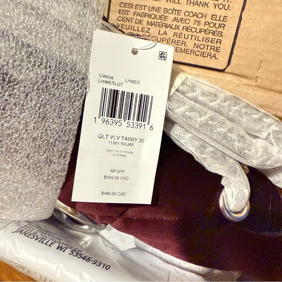 Coach Quilted Velvet Tabby Shoulder Bag 20 Merlot Clutch Crossbody CW608 NWT - Picture 6 of 7